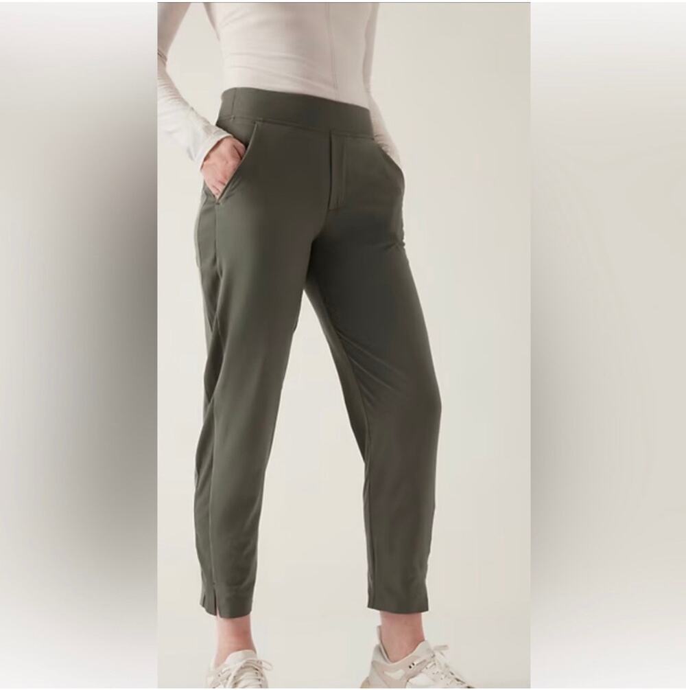 Athleta Pants Womens 0 Green Brooklyn Mid Rise Ankle Pull On Minimal Travel Work